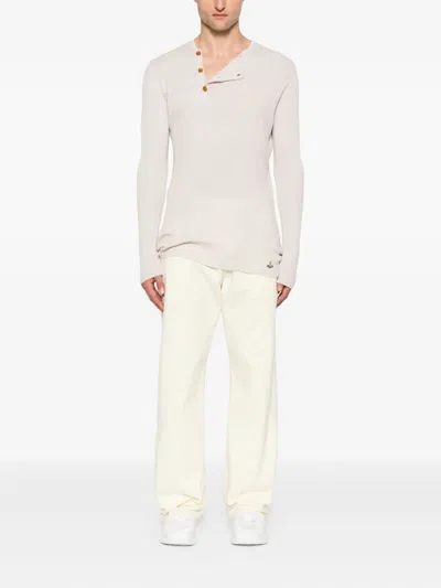 Vivienne Westwood Crewneck Sweater With Asymmetric Button Detail In Neutral