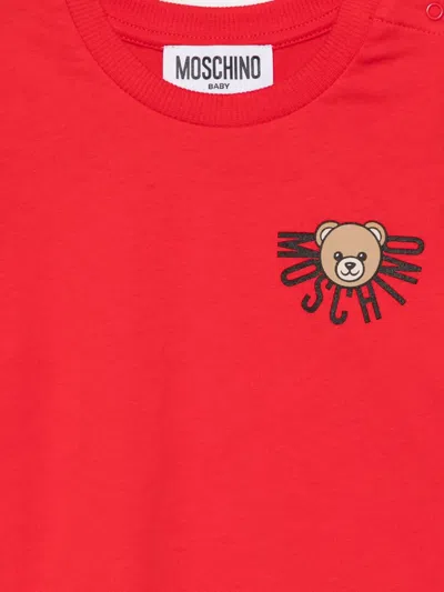 Moschino Teddy-logo Long-sleeve Top In Red