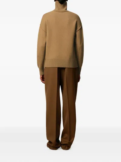 Ami Alexandre Mattiussi Brown Wool Ami De Coeur Funnel Neck Sweater Brown In Brown