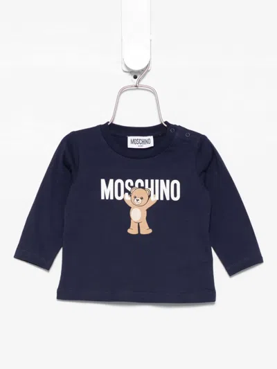Moschino Teddy-print Long-sleeve Top In Blue