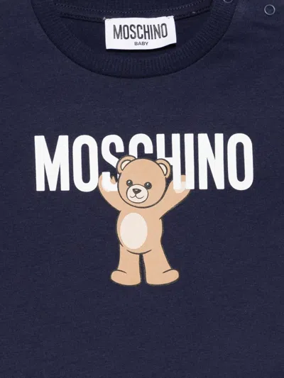 Moschino Teddy-print Long-sleeve Top In Blue