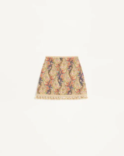 Valentino Embroidered Skirt On Piquet With Paisley Voyage Imaginaire Print Woman Multicolour 44 In Neutral