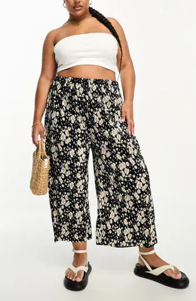 Asos Design Curve Floral Plissé Wide Leg Pants