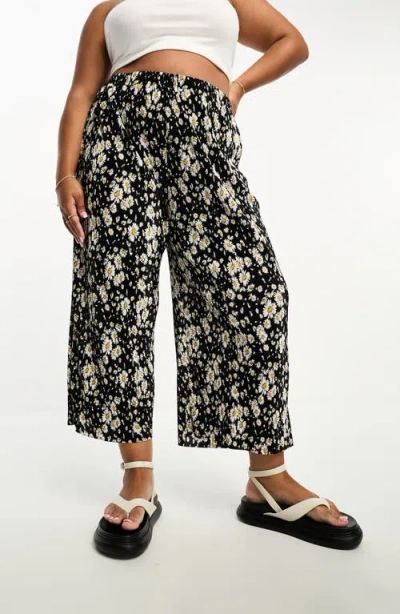 Asos Design Curve Floral Plissé Wide Leg Pants