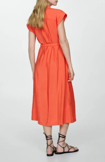 Mango Shirt Dress With Bow Texture Coral Red