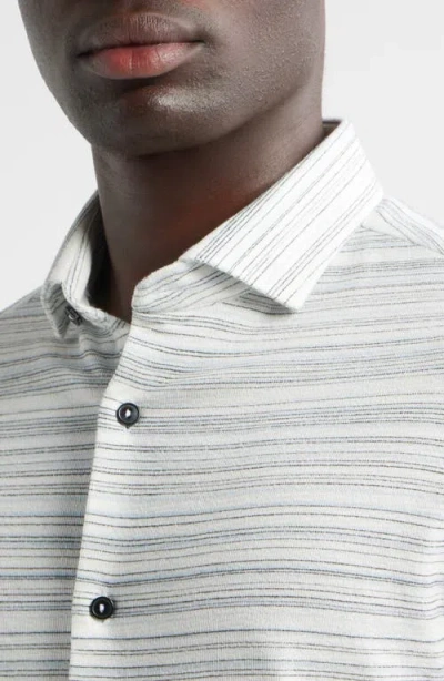 Stone Rose Pinstripe French Terry Short Sleeve Button-up Shirt In Neutral