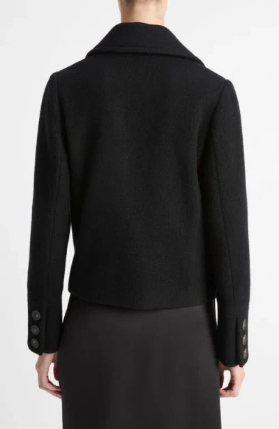 Vince Double Breasted Crop Boiled Wool Peacoat In Black