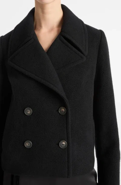 Vince Double Breasted Crop Boiled Wool Peacoat In Black