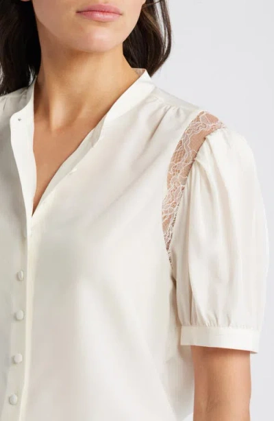 Frame Gillian Silk Collared Puff-sleeve Top