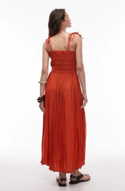 Topshop Shirred Bodice Midi Dress In Red