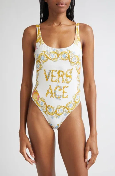 Versace Underwater Barocco One-piece Swimsuit In Yellow