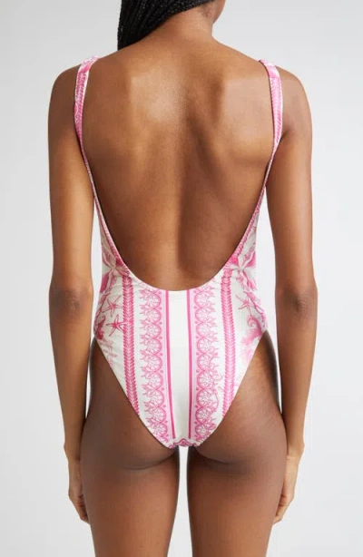 Versace Underwater Barocco One-piece Swimsuit In Pink