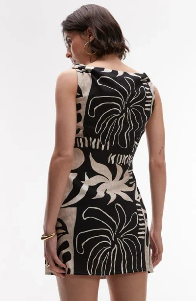 Topshop Twist Shoulder Linen Mini Dress In Black