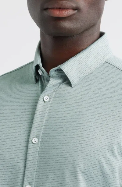 Mizzen + Main Mizzen+main Halyard Trim Fit Microprint Short Sleeve Performance Button-up Shirt In Green