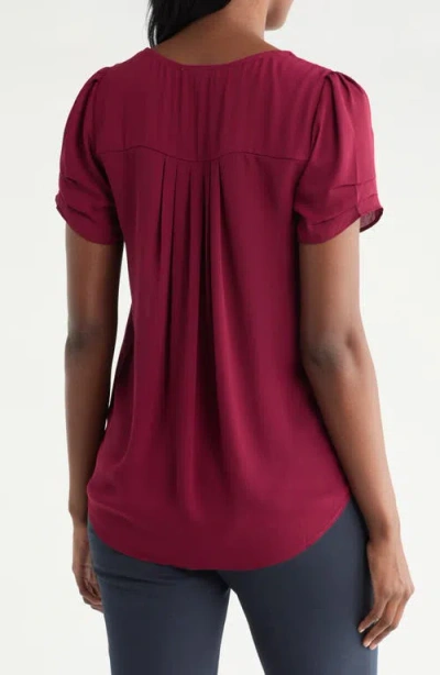 Dr2 By Daniel Rainn Pleated Sleeve Split Neck Blouse