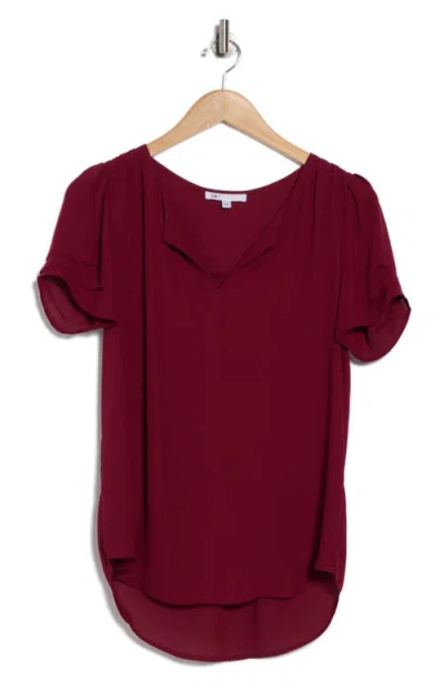 Dr2 By Daniel Rainn Pleated Sleeve Split Neck Blouse