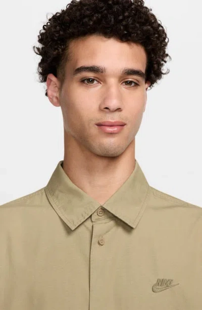 Nike Club Oversize Short Sleeve Cotton Poplin Button-up Shirt In Brown