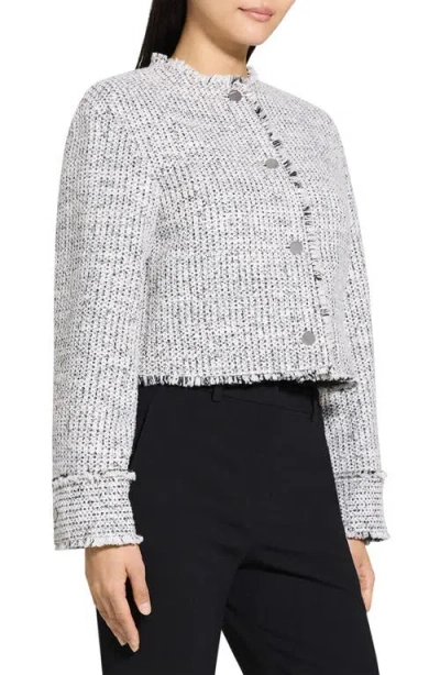 Theory Fray Trim Crop Tweed Jacket