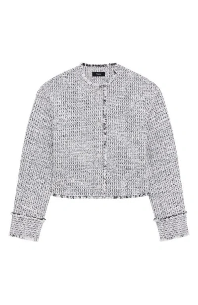 Theory Fray Trim Crop Tweed Jacket