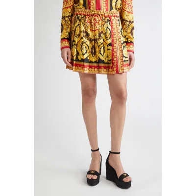 Versace Barocco 92 Pleated Silk Twill Skirt In Multi