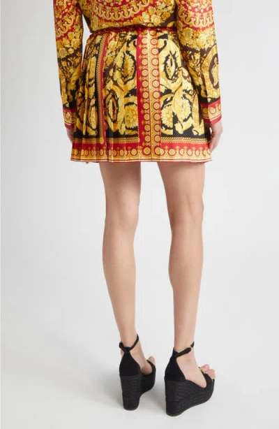 Versace Barocco 92 Pleated Silk Twill Skirt In Multi