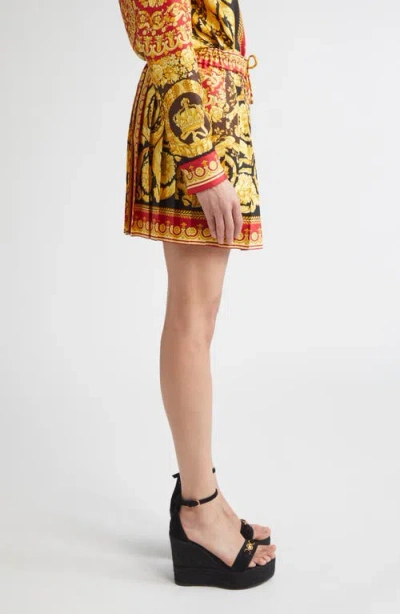 Versace Barocco 92 Pleated Silk Twill Skirt In Multi