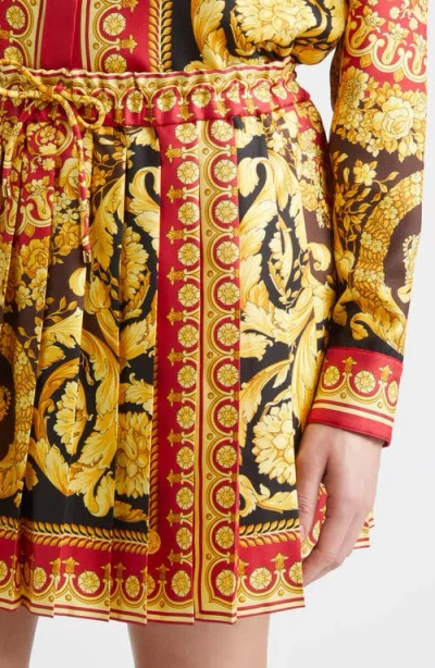 Versace Barocco 92 Pleated Silk Twill Skirt In Multi