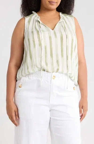 Bobeau Ruffle Spit Neck Sleeveless Top In Animal Print