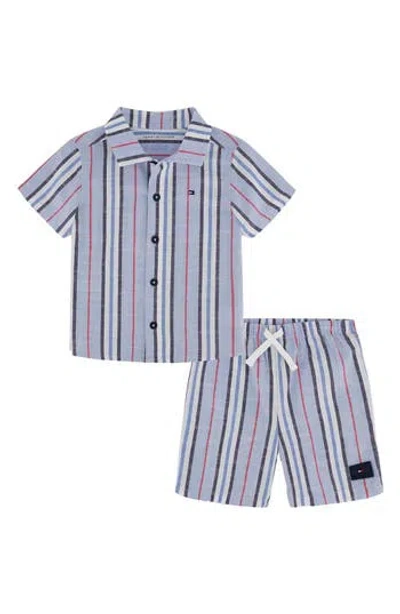 Tommy Hilfiger Baby Boys 2-piece Striped Gauze Cabana Shirt And Shorts Set In Blue