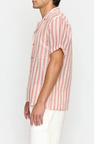 Raga Geometric Open Stitch Cotton Camp Shirt In Pink