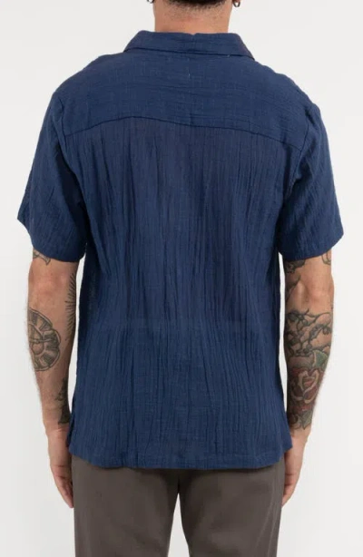 Raga Textured Cotton Camp Shirt In Blue