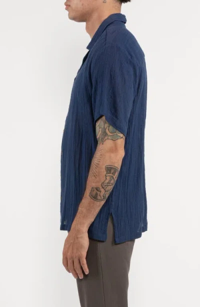 Raga Textured Cotton Camp Shirt In Blue