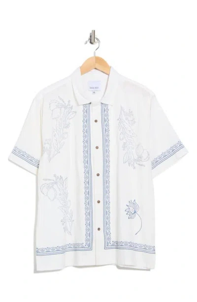 Raga Floral Border Cotton Camp Shirt In White