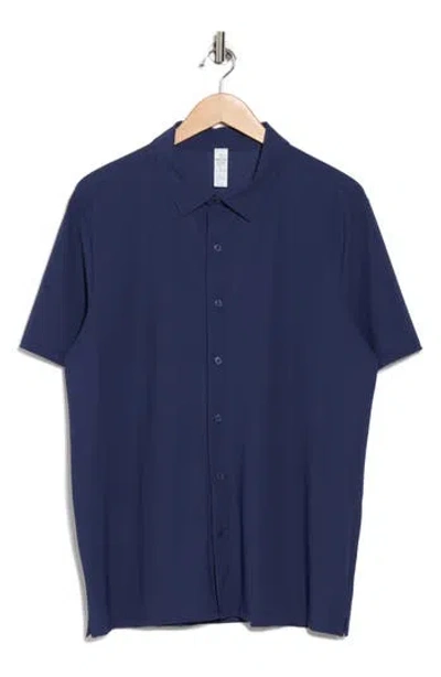 90 Degree By Reflex Warm Daily Traveler Short Sleeve Button-up Shirt In Blue