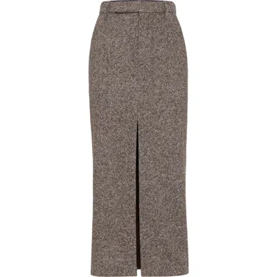 Brunello Cucinelli Slit-front Pencil Maxi Skirt In Brown