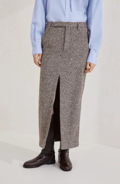 Brunello Cucinelli Slit-front Pencil Maxi Skirt In Brown