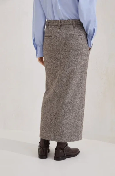 Brunello Cucinelli Slit-front Pencil Maxi Skirt In Brown