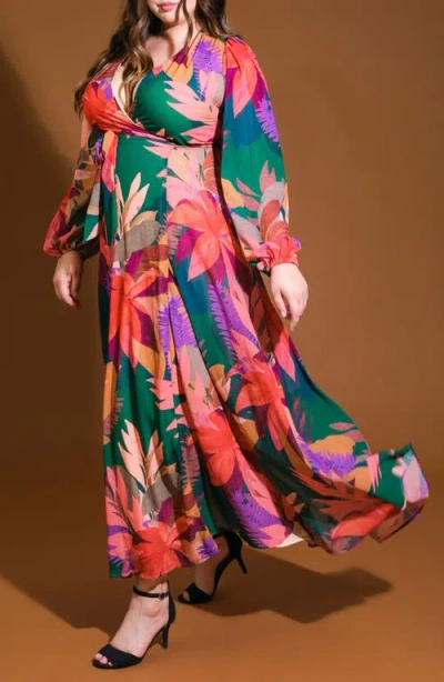 Flying Tomato Long Sleeve Maxi Dress In Multi