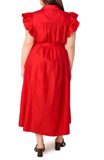 Flying Tomato Flutter Sleeve Woven Shirtdress In Red