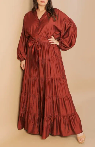 Flying Tomato Long Sleeve Maxi Dress In Red