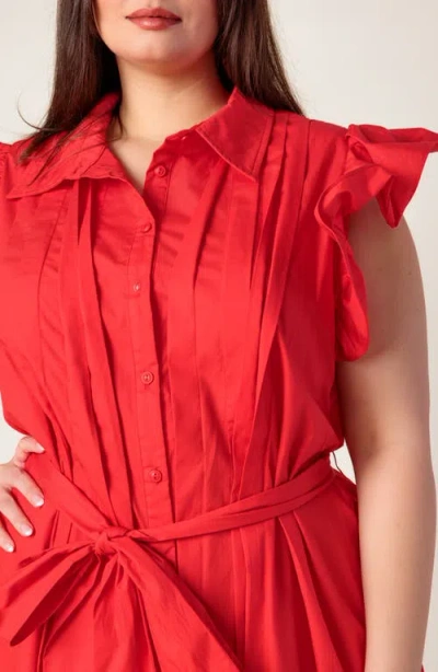 Flying Tomato Flutter Sleeve Woven Shirtdress In Red