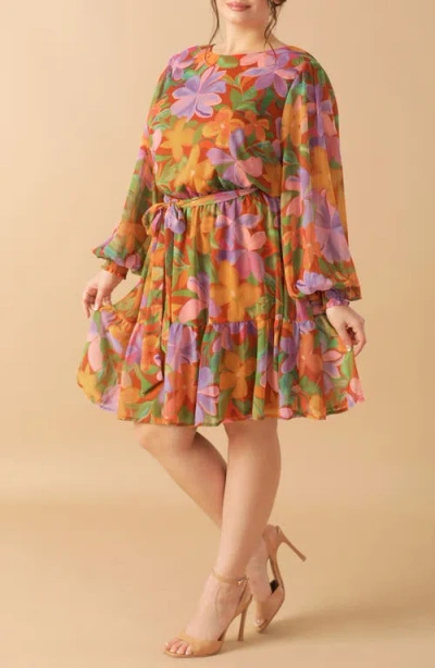 Flying Tomato Long Sleeve Print Minidress In Multi