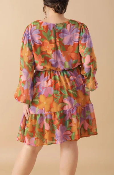 Flying Tomato Long Sleeve Print Minidress In Multi