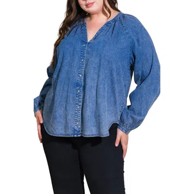 Flying Tomato Long Sleeve Washed Denim Top