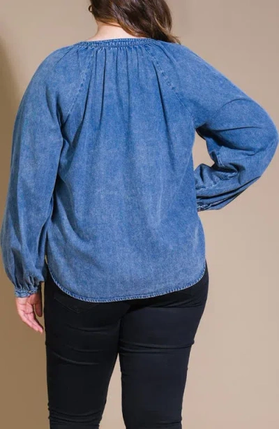 Flying Tomato Long Sleeve Washed Denim Top