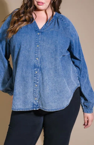 Flying Tomato Long Sleeve Washed Denim Top