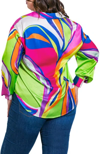 Flying Tomato Print Woven Satin Button-up Shirt In Multi