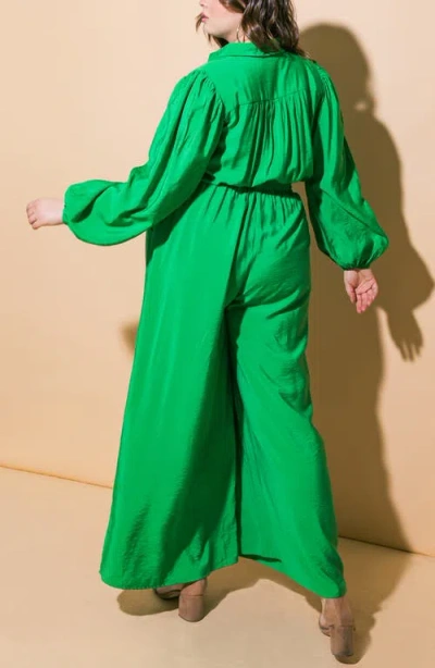 Flying Tomato Long Sleeve Solid Woven Jumpsuit In Green