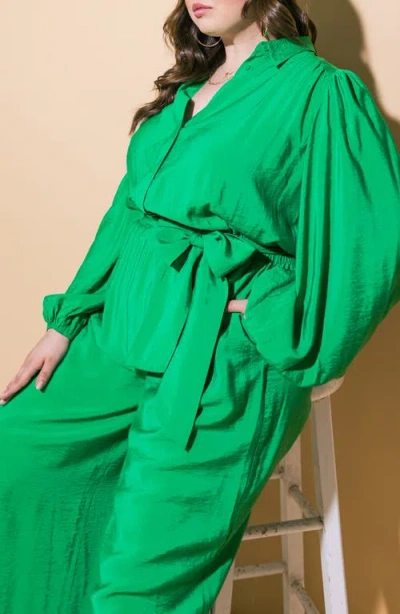 Flying Tomato Long Sleeve Solid Woven Jumpsuit In Green