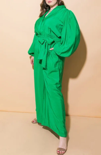 Flying Tomato Long Sleeve Solid Woven Jumpsuit In Green